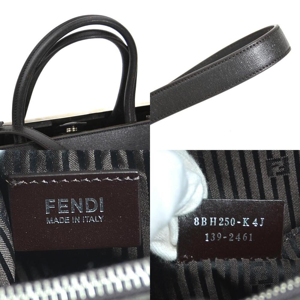 Fendi Toujours Shoulder Bag Leather Ponytail Dark Brown Black Off White Silver - Picture 4 of 4